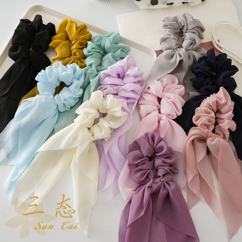 Travel Accessories Aesthetic - 1 PC แฟชั่น 25 ซม.ชีฟองยาวริบบิ้น Scrunchies